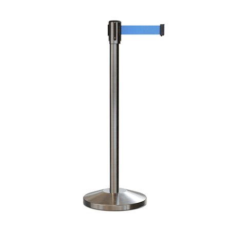 MONTOUR LINE Retractable Belt Barrier Stanchion, 2" Sat.Steel Post  11' Lt Blu Belt M530-SS-LBL-110